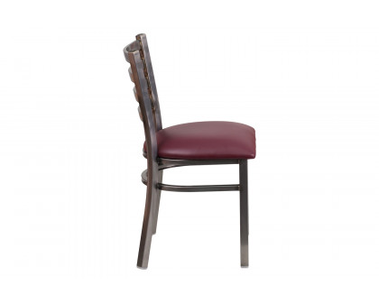 BLNK HERCULES Series Clear Coated Metal Ladder Back Restaurant Chair with Vinyl Seat - Burgundy