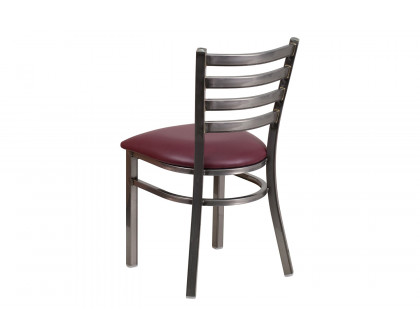 BLNK HERCULES Series Clear Coated Metal Ladder Back Restaurant Chair with Vinyl Seat - Burgundy