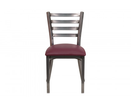 BLNK HERCULES Series Clear Coated Metal Ladder Back Restaurant Chair with Vinyl Seat - Burgundy