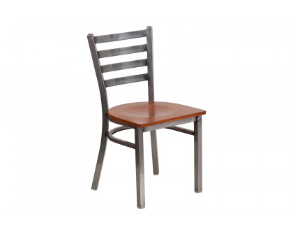 BLNK HERCULES Series Clear Coated Metal Ladder Back Restaurant Chair with Wood Seat