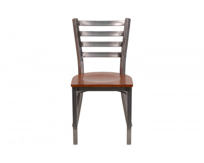 BLNK HERCULES Series Clear Coated Metal Ladder Back Restaurant Chair with Wood Seat - Cherry