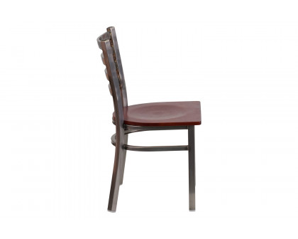 BLNK HERCULES Series Clear Coated Metal Ladder Back Restaurant Chair with Wood Seat - Mahogany