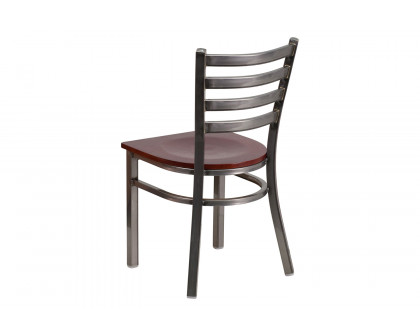 BLNK HERCULES Series Clear Coated Metal Ladder Back Restaurant Chair with Wood Seat - Mahogany