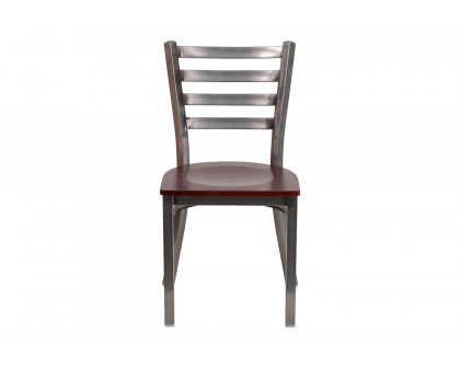 BLNK HERCULES Series Clear Coated Metal Ladder Back Restaurant Chair with Wood Seat - Mahogany