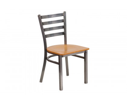 BLNK HERCULES Series Clear Coated Metal Ladder Back Restaurant Chair with Wood Seat - Natural