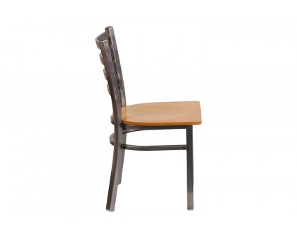 BLNK HERCULES Series Clear Coated Metal Ladder Back Restaurant Chair with Wood Seat - Natural