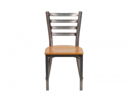 BLNK HERCULES Series Clear Coated Metal Ladder Back Restaurant Chair with Wood Seat - Natural