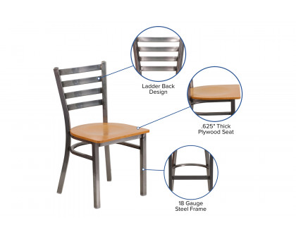 BLNK HERCULES Series Clear Coated Metal Ladder Back Restaurant Chair with Wood Seat - Natural