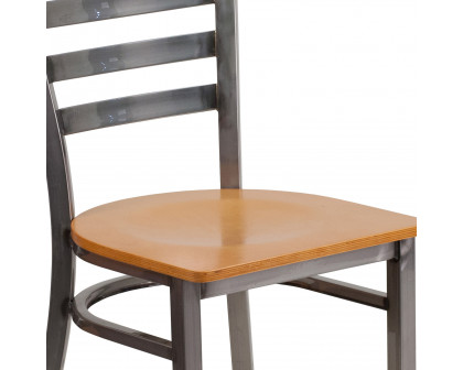 BLNK HERCULES Series Clear Coated Metal Ladder Back Restaurant Chair with Wood Seat - Natural