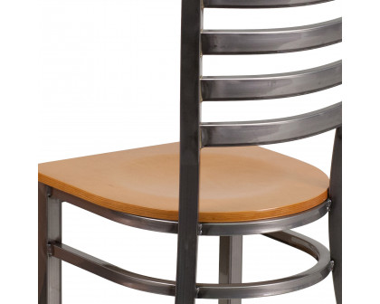 BLNK HERCULES Series Clear Coated Metal Ladder Back Restaurant Chair with Wood Seat - Natural