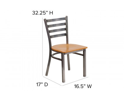 BLNK HERCULES Series Clear Coated Metal Ladder Back Restaurant Chair with Wood Seat - Natural