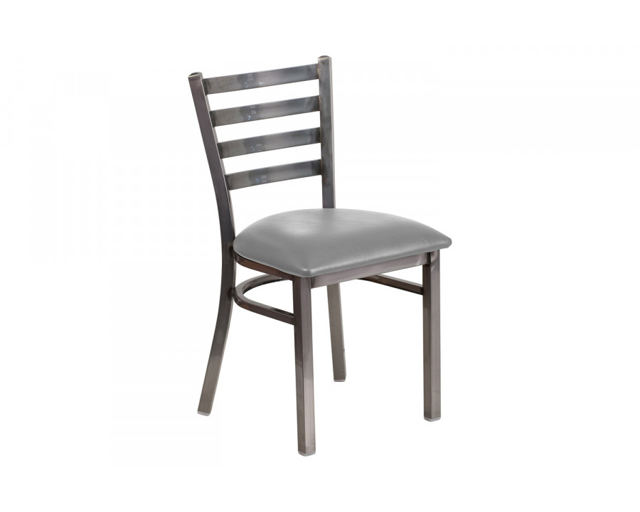 BLNK - HERCULES Series Clear Coated Metal Ladder Back Restaurant Chair with Custom Upholstered Seat