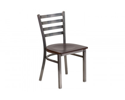 BLNK HERCULES Series Clear Coated Metal Ladder Back Restaurant Chair with Wood Seat - Walnut