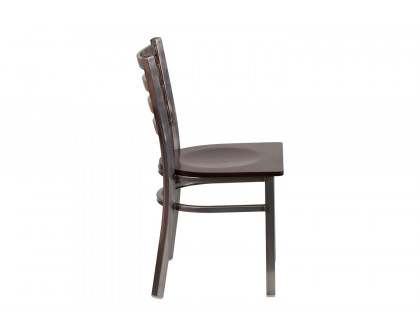 BLNK HERCULES Series Clear Coated Metal Ladder Back Restaurant Chair with Wood Seat - Walnut