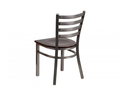 BLNK HERCULES Series Clear Coated Metal Ladder Back Restaurant Chair with Wood Seat - Walnut