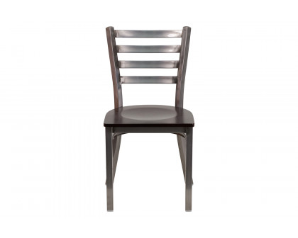 BLNK HERCULES Series Clear Coated Metal Ladder Back Restaurant Chair with Wood Seat - Walnut