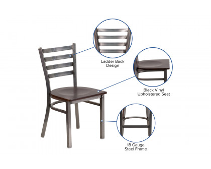 BLNK HERCULES Series Clear Coated Metal Ladder Back Restaurant Chair with Wood Seat - Walnut