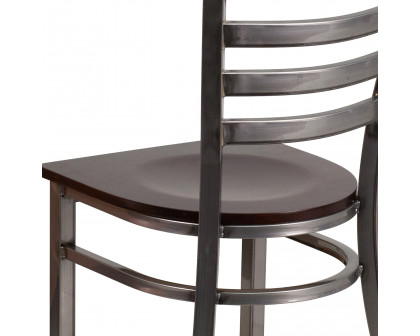 BLNK HERCULES Series Clear Coated Metal Ladder Back Restaurant Chair with Wood Seat - Walnut