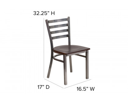 BLNK HERCULES Series Clear Coated Metal Ladder Back Restaurant Chair with Wood Seat - Walnut