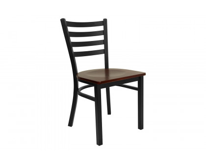 BLNK HERCULES Series Black Metal Ladder Back Restaurant Chair with Wood Seat