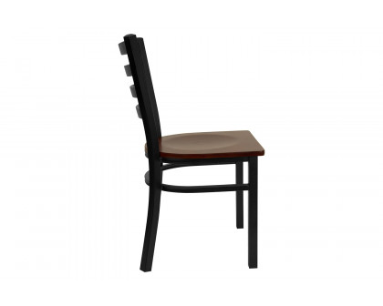 BLNK HERCULES Series Black Metal Ladder Back Restaurant Chair with Wood Seat - Mahogany