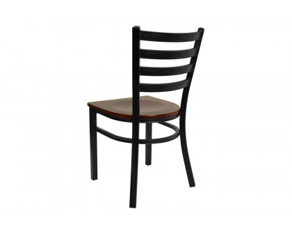 BLNK HERCULES Series Black Metal Ladder Back Restaurant Chair with Wood Seat - Mahogany