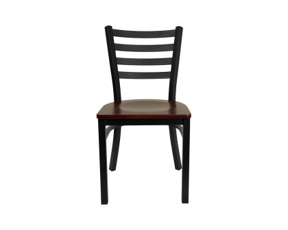 BLNK HERCULES Series Black Metal Ladder Back Restaurant Chair with Wood Seat - Mahogany