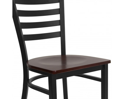 BLNK HERCULES Series Black Metal Ladder Back Restaurant Chair with Wood Seat - Mahogany