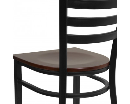 BLNK HERCULES Series Black Metal Ladder Back Restaurant Chair with Wood Seat - Mahogany