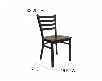 BLNK HERCULES Series Black Metal Ladder Back Restaurant Chair with Wood Seat - Mahogany