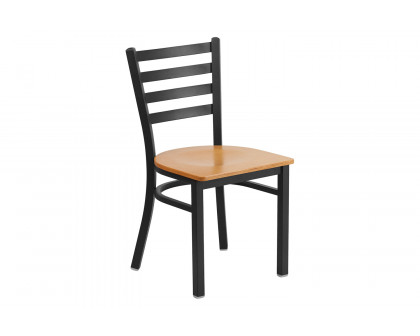 BLNK HERCULES Series Black Metal Ladder Back Restaurant Chair with Wood Seat - Natural