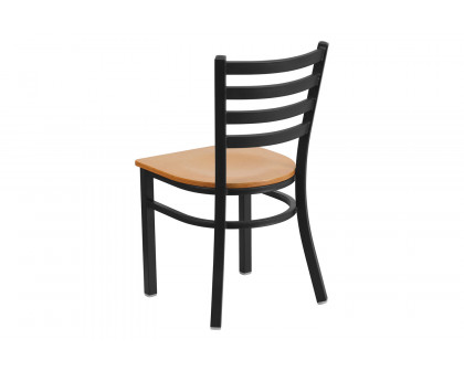 BLNK HERCULES Series Black Metal Ladder Back Restaurant Chair with Wood Seat - Natural