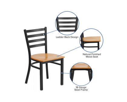 BLNK HERCULES Series Black Metal Ladder Back Restaurant Chair with Wood Seat - Natural