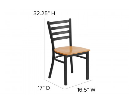 BLNK HERCULES Series Black Metal Ladder Back Restaurant Chair with Wood Seat - Natural