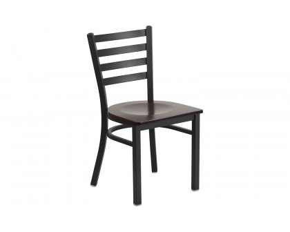 BLNK HERCULES Series Black Metal Ladder Back Restaurant Chair with Wood Seat - Walnut