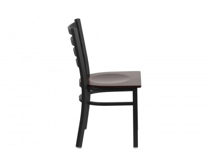 BLNK HERCULES Series Black Metal Ladder Back Restaurant Chair with Wood Seat - Walnut