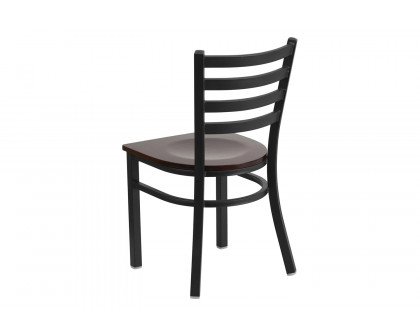 BLNK HERCULES Series Black Metal Ladder Back Restaurant Chair with Wood Seat - Walnut