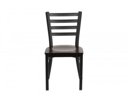 BLNK HERCULES Series Black Metal Ladder Back Restaurant Chair with Wood Seat - Walnut