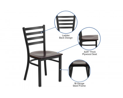 BLNK HERCULES Series Black Metal Ladder Back Restaurant Chair with Wood Seat - Walnut