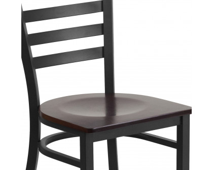 BLNK HERCULES Series Black Metal Ladder Back Restaurant Chair with Wood Seat - Walnut