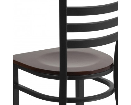 BLNK HERCULES Series Black Metal Ladder Back Restaurant Chair with Wood Seat - Walnut