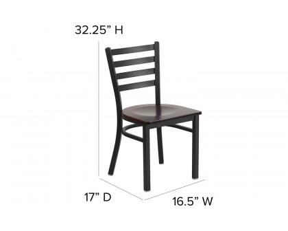 BLNK HERCULES Series Black Metal Ladder Back Restaurant Chair with Wood Seat - Walnut