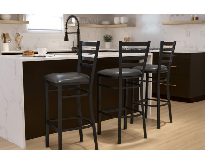 BLNK HERCULES Series Black Metal Ladder Back Restaurant Bar Stool with Vinyl Seat