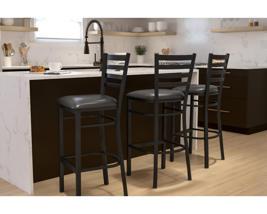 BLNK HERCULES Series Black Metal Ladder Back Restaurant Bar Stool with Vinyl Seat - Black