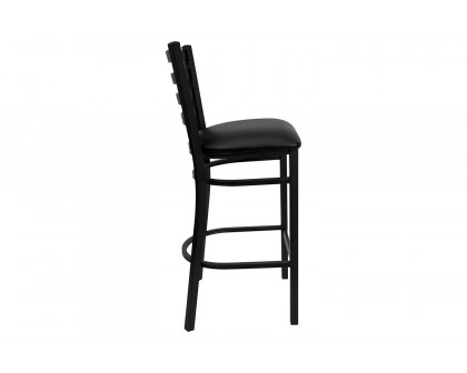 BLNK HERCULES Series Black Metal Ladder Back Restaurant Bar Stool with Vinyl Seat - Black