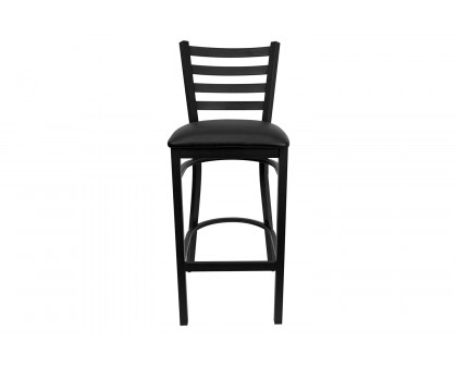 BLNK HERCULES Series Black Metal Ladder Back Restaurant Bar Stool with Vinyl Seat - Black