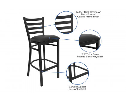 BLNK HERCULES Series Black Metal Ladder Back Restaurant Bar Stool with Vinyl Seat - Black