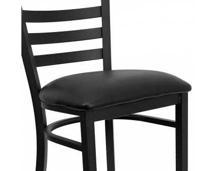 BLNK HERCULES Series Black Metal Ladder Back Restaurant Bar Stool with Vinyl Seat - Black