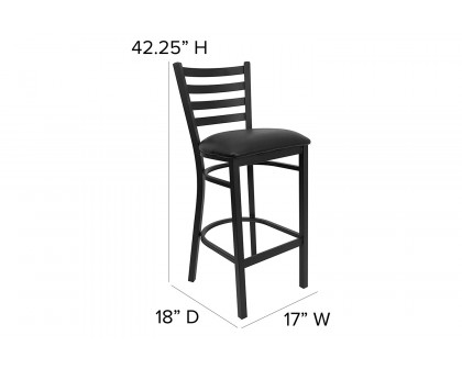 BLNK HERCULES Series Black Metal Ladder Back Restaurant Bar Stool with Vinyl Seat - Black