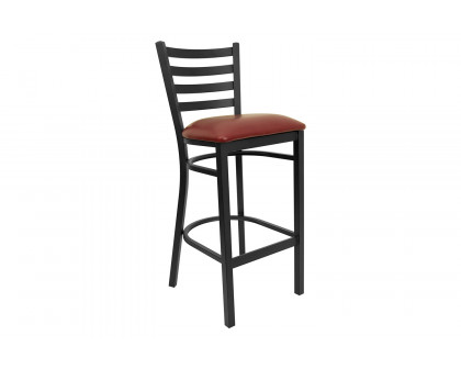 BLNK HERCULES Series Black Metal Ladder Back Restaurant Bar Stool with Vinyl Seat